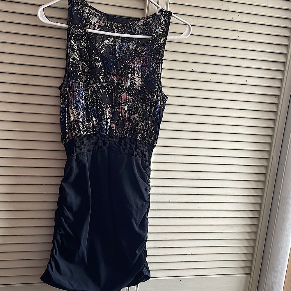 Black and multi color form fitting dress